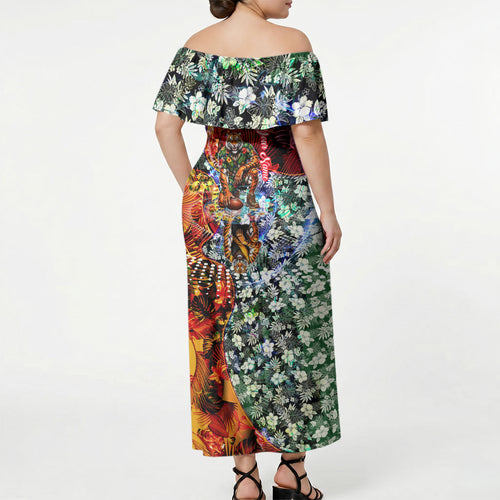 Personalized Richmond Football Tigers Off Shoulder Maxi Dress Tropical Hibiscus Flowers - Pacific Fusion Style