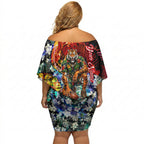 Personalized Richmond Football Tigers Off Shoulder Short Dress Tropical Hibiscus Flowers - Pacific Fusion Style