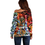 Personalized Richmond Football Tigers Off Shoulder Sweater Tropical Hibiscus Flowers - Pacific Fusion Style