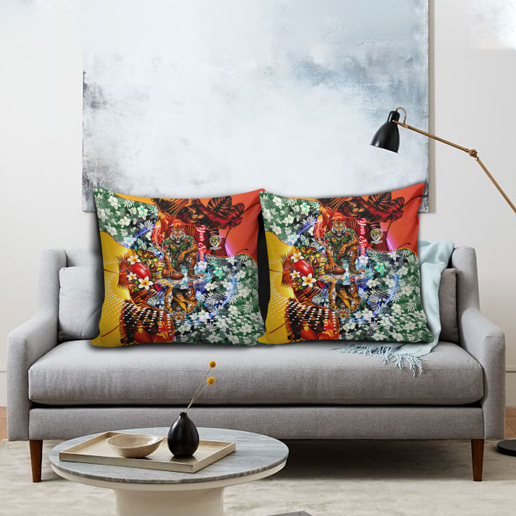 Personalized Richmond Football Tigers Pillow Cover Tropical Hibiscus Flowers - Pacific Fusion Style