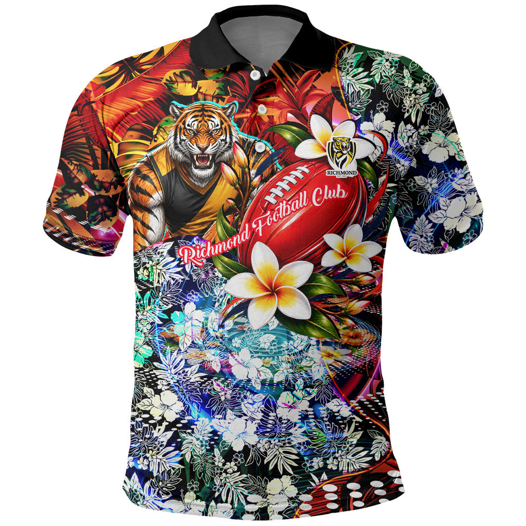 Personalized Richmond Football Tigers Polo Shirt Tropical Hibiscus Flowers - Pacific Fusion Style