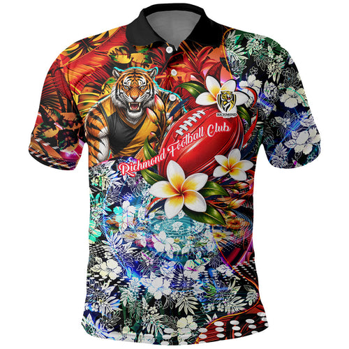 Personalized Richmond Football Tigers Polo Shirt Tropical Hibiscus Flowers - Pacific Fusion Style