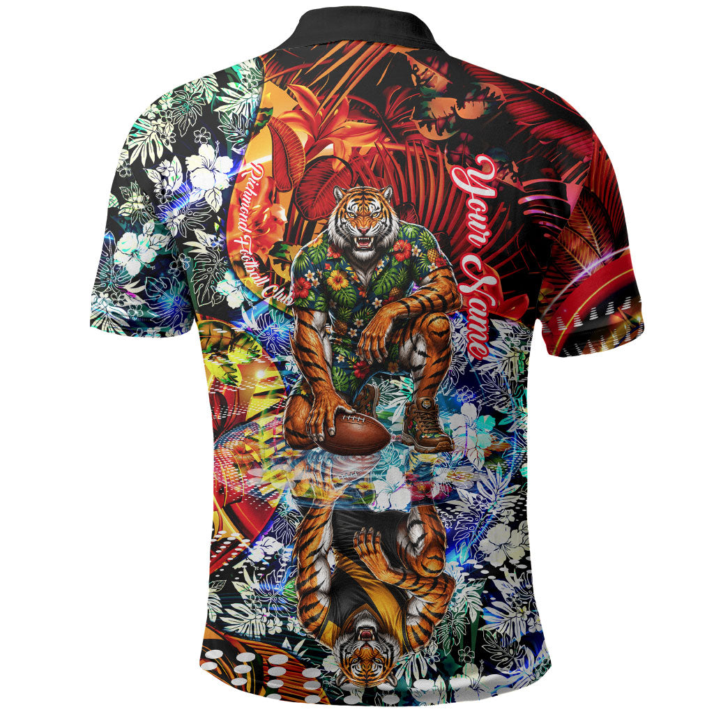 Personalized Richmond Football Tigers Polo Shirt Tropical Hibiscus Flowers - Pacific Fusion Style