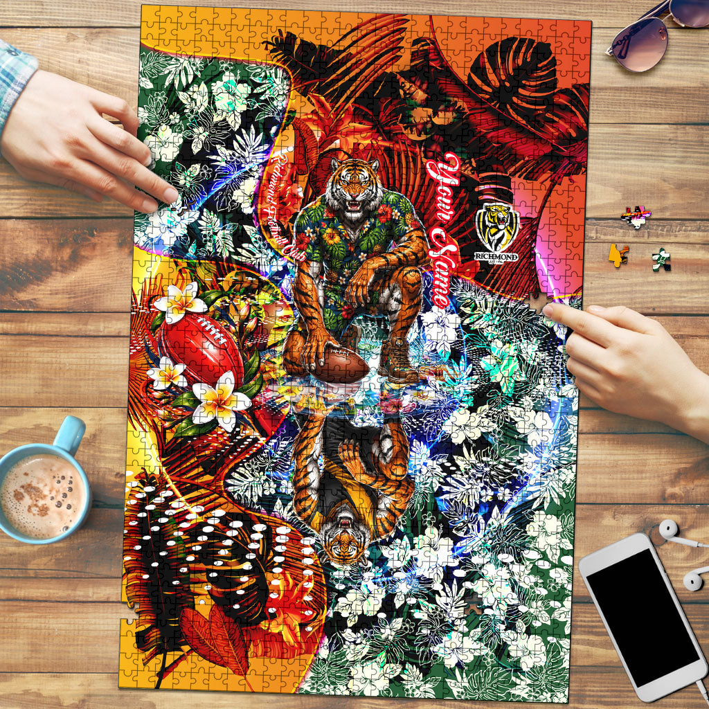 Personalized Richmond Football Tigers Puzzle Tropical Hibiscus Flowers - Pacific Fusion Style