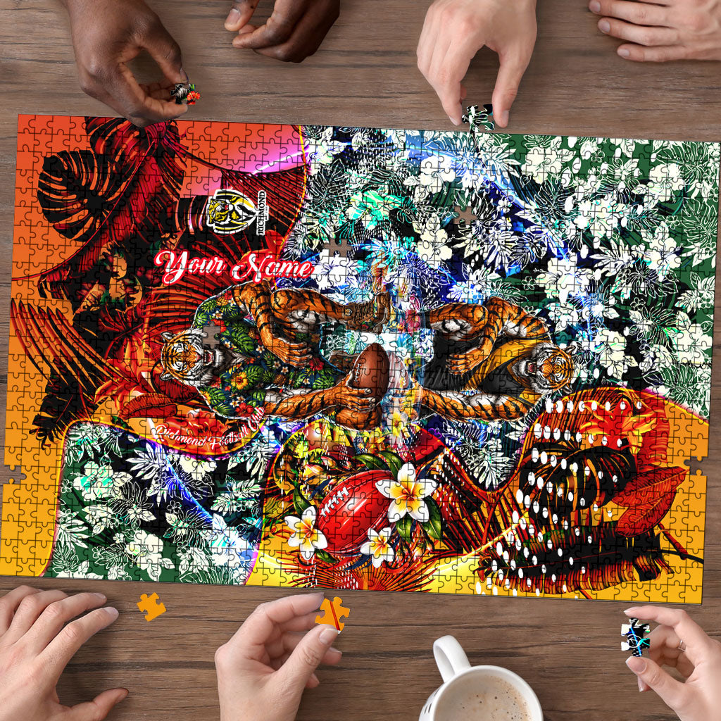 Personalized Richmond Football Tigers Puzzle Tropical Hibiscus Flowers - Pacific Fusion Style
