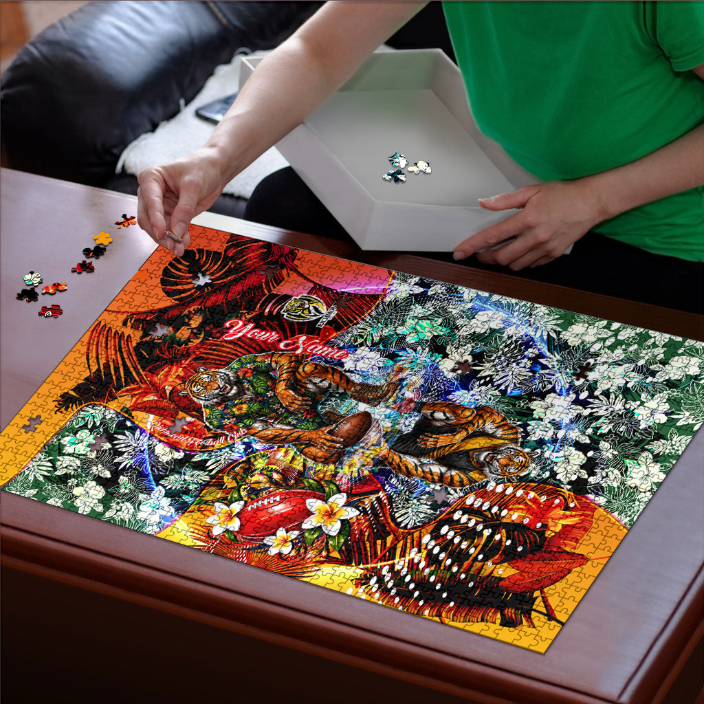 Personalized Richmond Football Tigers Puzzle Tropical Hibiscus Flowers - Pacific Fusion Style