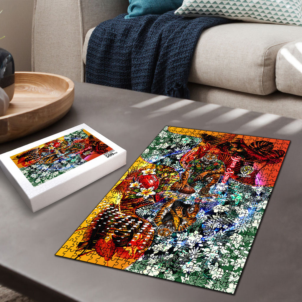 Personalized Richmond Football Tigers Puzzle Tropical Hibiscus Flowers - Pacific Fusion Style