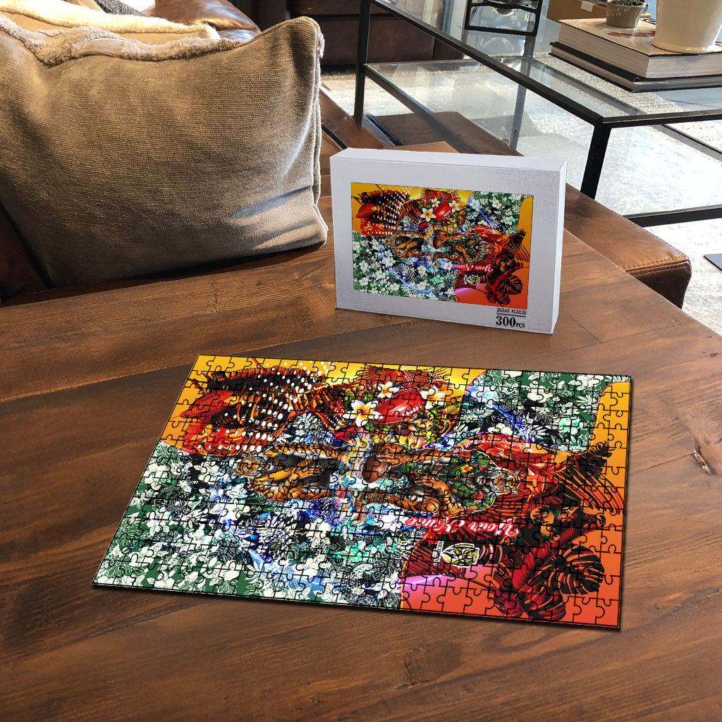 Personalized Richmond Football Tigers Puzzle Tropical Hibiscus Flowers - Pacific Fusion Style