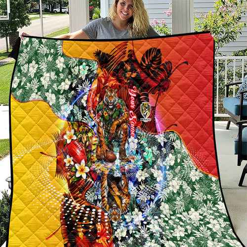 Personalized Richmond Football Tigers Quilt Tropical Hibiscus Flowers - Pacific Fusion Style