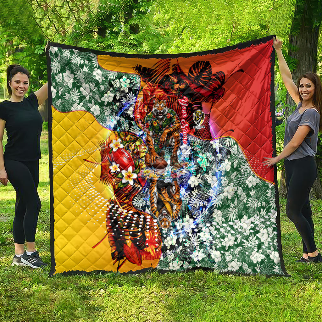 Personalized Richmond Football Tigers Quilt Tropical Hibiscus Flowers - Pacific Fusion Style