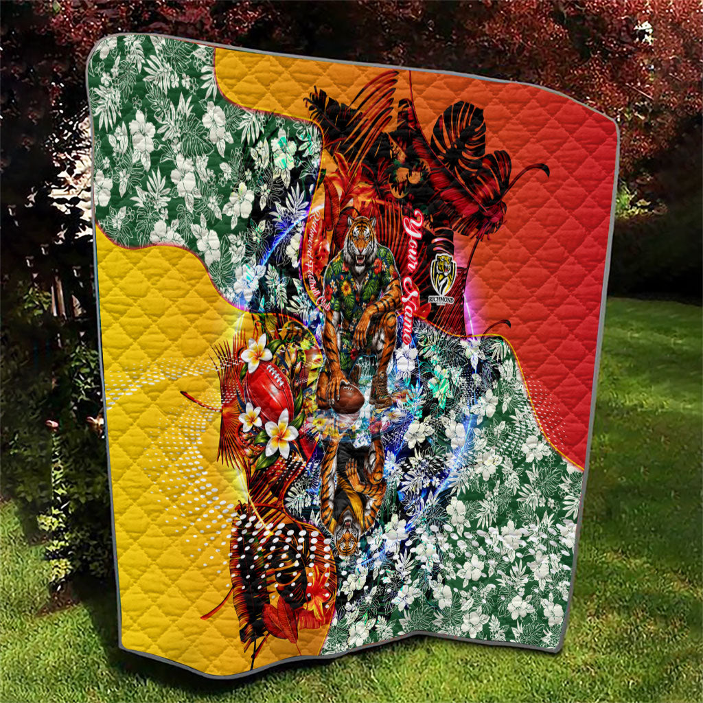 Personalized Richmond Football Tigers Quilt Tropical Hibiscus Flowers - Pacific Fusion Style