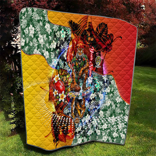 Personalized Richmond Football Tigers Quilt Tropical Hibiscus Flowers - Pacific Fusion Style