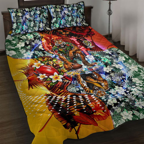 Personalized Richmond Football Tigers Quilt Bed Set Tropical Hibiscus Flowers - Pacific Fusion Style