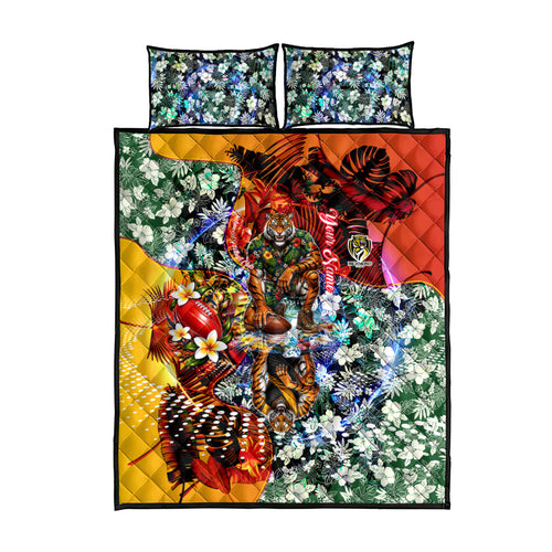 Personalized Richmond Football Tigers Quilt Bed Set Tropical Hibiscus Flowers - Pacific Fusion Style
