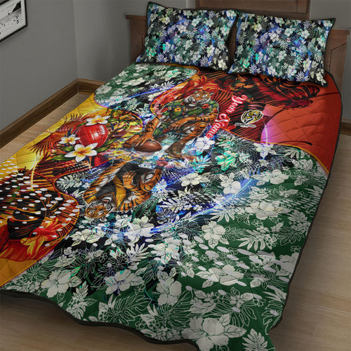 Personalized Richmond Football Tigers Quilt Bed Set Tropical Hibiscus Flowers - Pacific Fusion Style