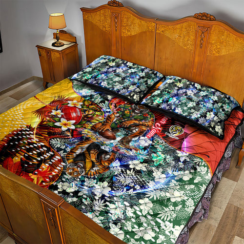 Personalized Richmond Football Tigers Quilt Bed Set Tropical Hibiscus Flowers - Pacific Fusion Style
