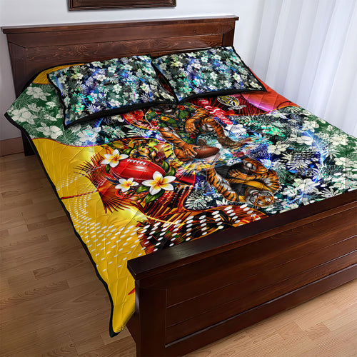 Personalized Richmond Football Tigers Quilt Bed Set Tropical Hibiscus Flowers - Pacific Fusion Style