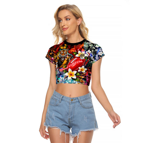 Personalized Richmond Football Tigers Raglan Cropped T Shirt Tropical Hibiscus Flowers - Pacific Fusion Style