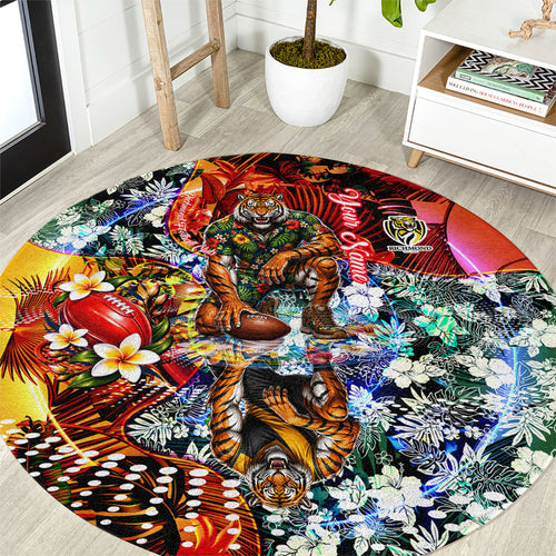 Personalized Richmond Football Tigers Round Carpet Tropical Hibiscus Flowers - Pacific Fusion Style