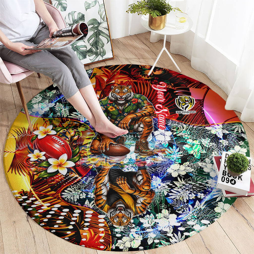 Personalized Richmond Football Tigers Round Carpet Tropical Hibiscus Flowers - Pacific Fusion Style