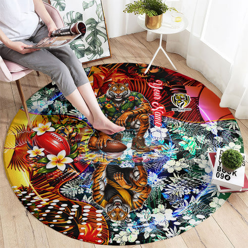 Personalized Richmond Football Tigers Round Carpet Tropical Hibiscus Flowers - Pacific Fusion Style