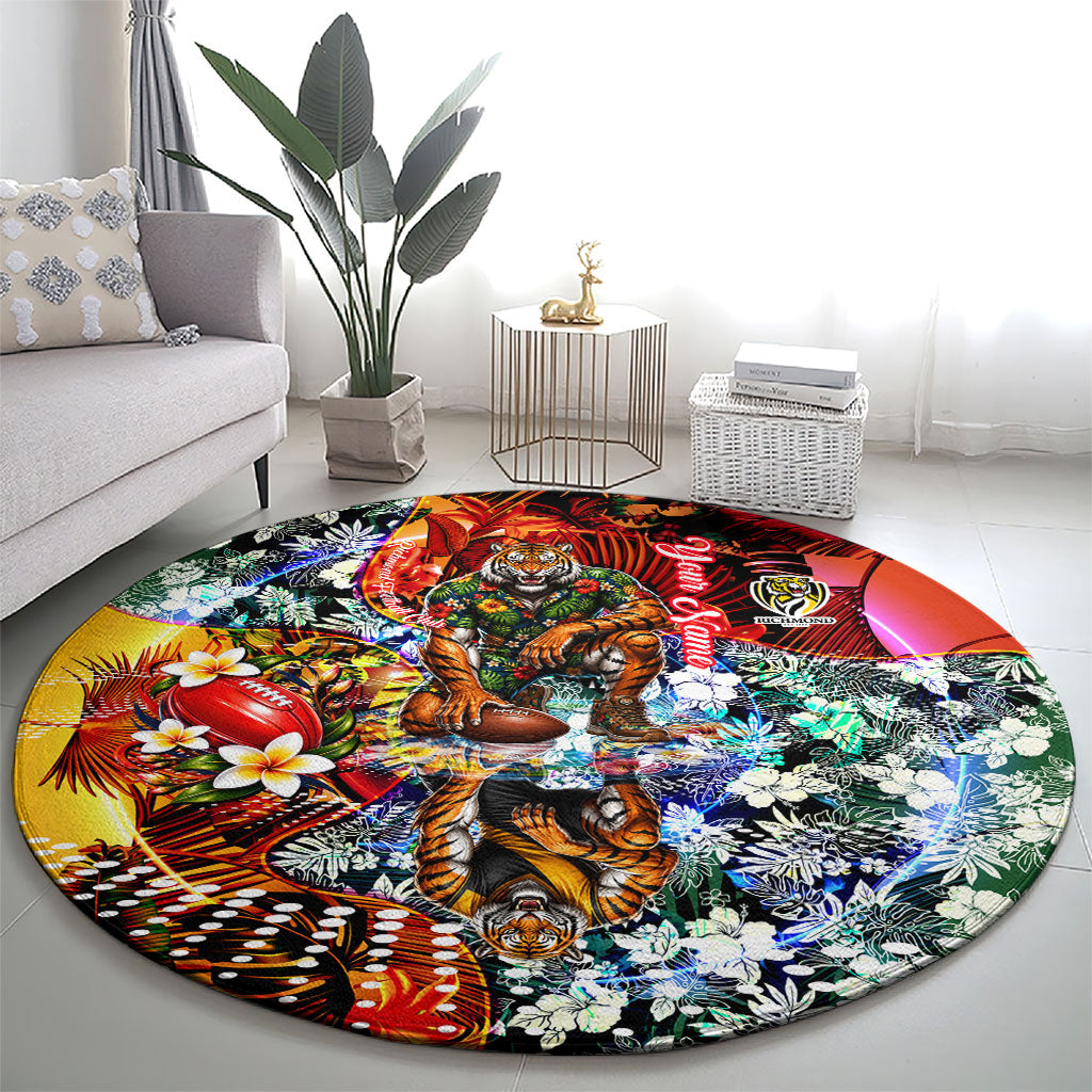 Personalized Richmond Football Tigers Round Carpet Tropical Hibiscus Flowers - Pacific Fusion Style
