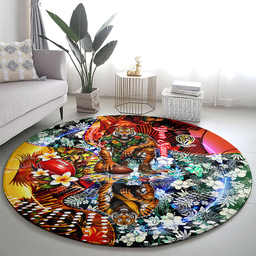Personalized Richmond Football Tigers Round Carpet Tropical Hibiscus Flowers - Pacific Fusion Style