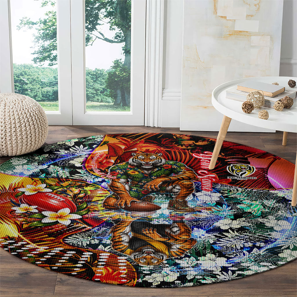 Personalized Richmond Football Tigers Round Carpet Tropical Hibiscus Flowers - Pacific Fusion Style