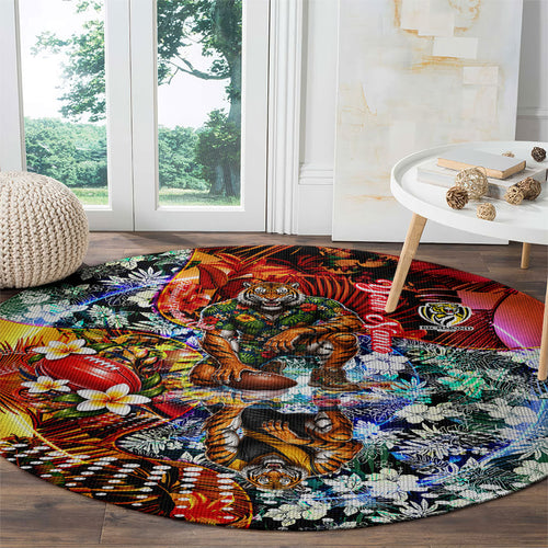 Personalized Richmond Football Tigers Round Carpet Tropical Hibiscus Flowers - Pacific Fusion Style