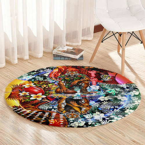 Personalized Richmond Football Tigers Round Carpet Tropical Hibiscus Flowers - Pacific Fusion Style