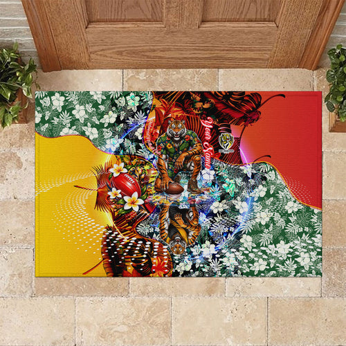 Personalized Richmond Football Tigers Rubber Doormat Tropical Hibiscus Flowers - Pacific Fusion Style