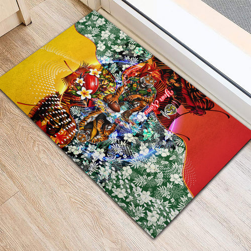 Personalized Richmond Football Tigers Rubber Doormat Tropical Hibiscus Flowers - Pacific Fusion Style