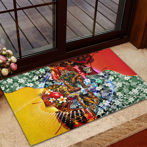 Personalized Richmond Football Tigers Rubber Doormat Tropical Hibiscus Flowers - Pacific Fusion Style
