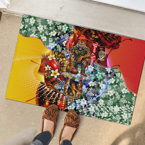 Personalized Richmond Football Tigers Rubber Doormat Tropical Hibiscus Flowers - Pacific Fusion Style