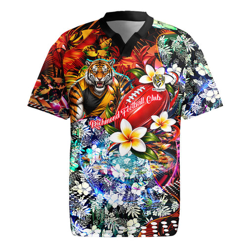 Personalized Richmond Football Tigers Rugby Jersey Tropical Hibiscus Flowers - Pacific Fusion Style
