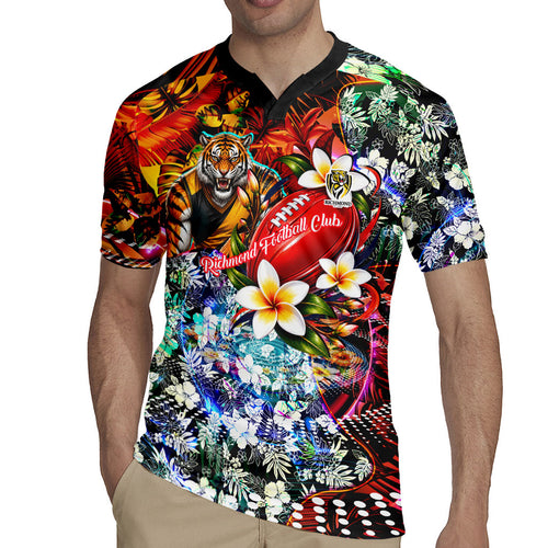 Personalized Richmond Football Tigers Rugby Jersey Tropical Hibiscus Flowers - Pacific Fusion Style