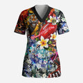 Personalized Richmond Football Tigers Scrub Top Tropical Hibiscus Flowers - Pacific Fusion Style