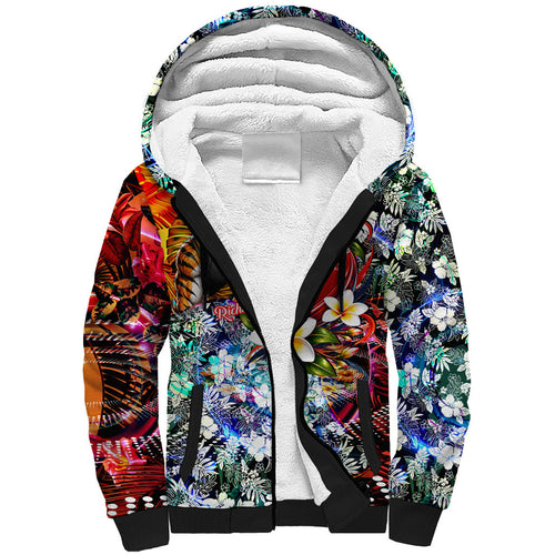Personalized Richmond Football Tigers Sherpa Hoodie Tropical Hibiscus Flowers - Pacific Fusion Style