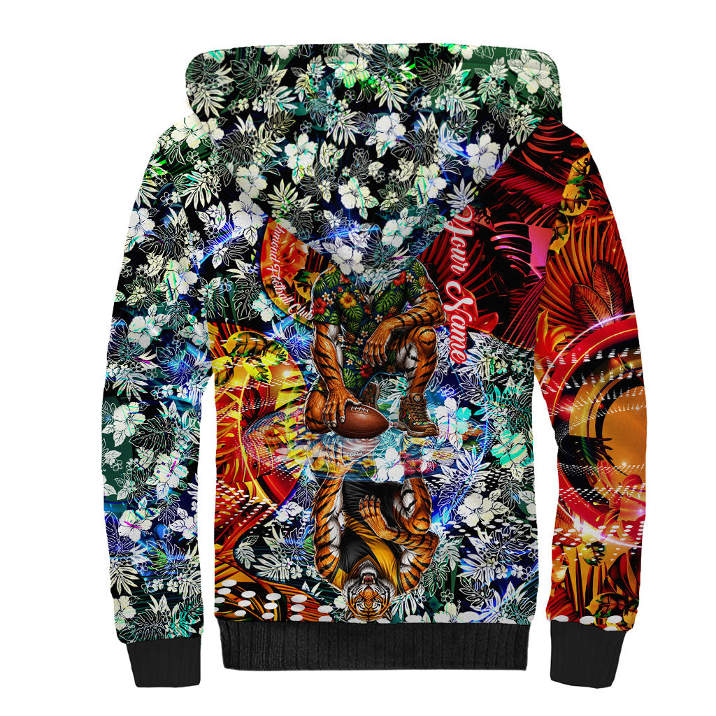 Personalized Richmond Football Tigers Sherpa Hoodie Tropical Hibiscus Flowers - Pacific Fusion Style