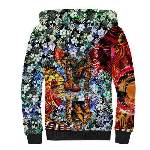 Personalized Richmond Football Tigers Sherpa Hoodie Tropical Hibiscus Flowers - Pacific Fusion Style