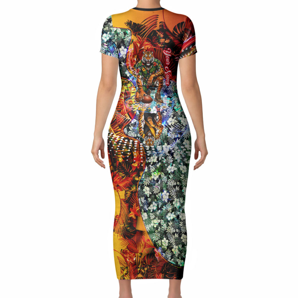 Personalized Richmond Football Tigers Short Sleeve Bodycon Dress Tropical Hibiscus Flowers - Pacific Fusion Style
