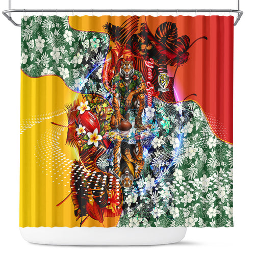 Personalized Richmond Football Tigers Shower Curtain Tropical Hibiscus Flowers - Pacific Fusion Style