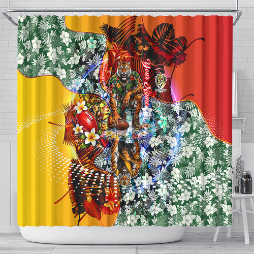 Personalized Richmond Football Tigers Shower Curtain Tropical Hibiscus Flowers - Pacific Fusion Style
