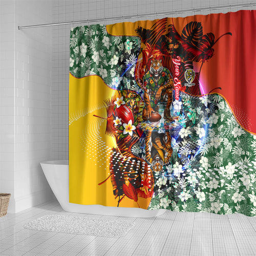 Personalized Richmond Football Tigers Shower Curtain Tropical Hibiscus Flowers - Pacific Fusion Style
