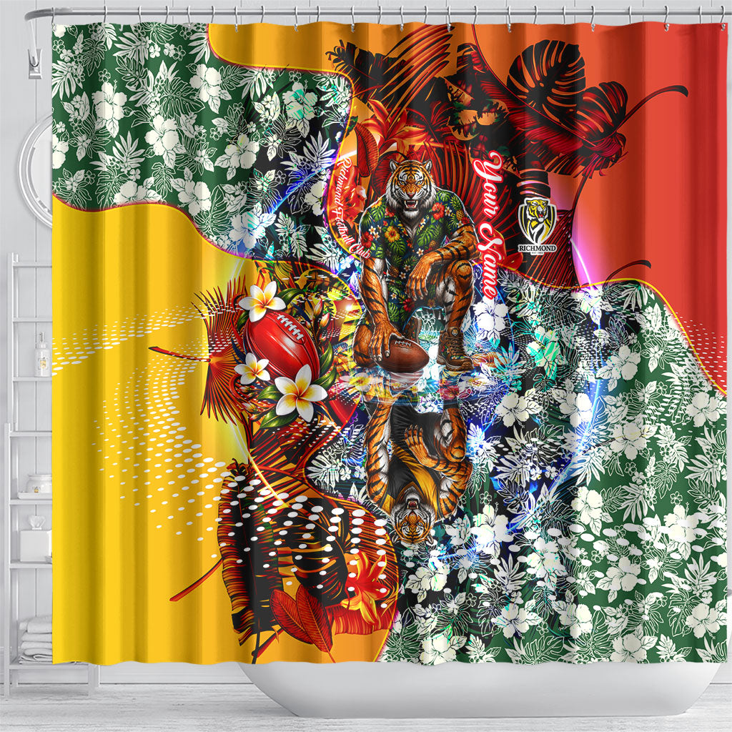 Personalized Richmond Football Tigers Shower Curtain Tropical Hibiscus Flowers - Pacific Fusion Style