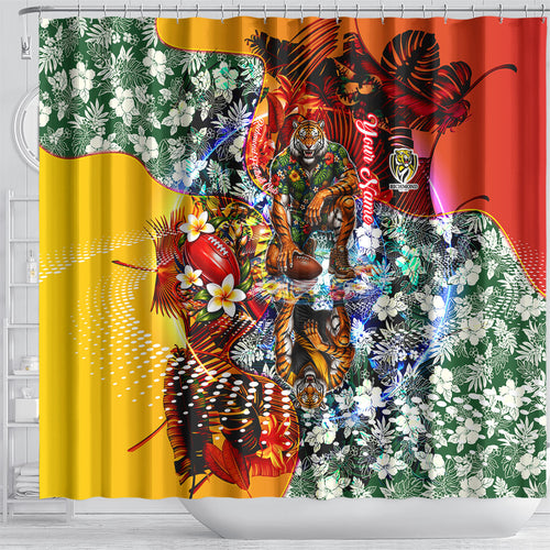Personalized Richmond Football Tigers Shower Curtain Tropical Hibiscus Flowers - Pacific Fusion Style