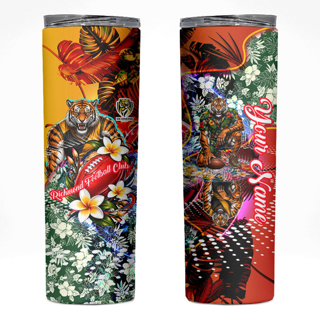 Personalized Richmond Football Tigers Skinny Tumbler Tropical Hibiscus Flowers - Pacific Fusion Style