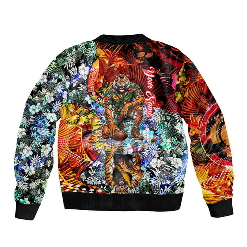 Personalized Richmond Football Tigers Sleeve Zip Bomber Jacket Tropical Hibiscus Flowers - Pacific Fusion Style