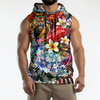 Personalized Richmond Football Tigers Sleeveless Hoodie Tropical Hibiscus Flowers - Pacific Fusion Style