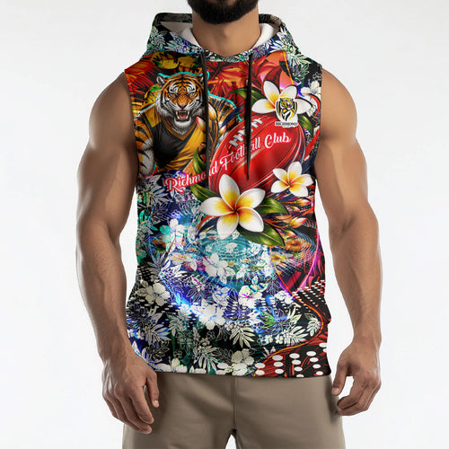 Personalized Richmond Football Tigers Sleeveless Hoodie Tropical Hibiscus Flowers - Pacific Fusion Style